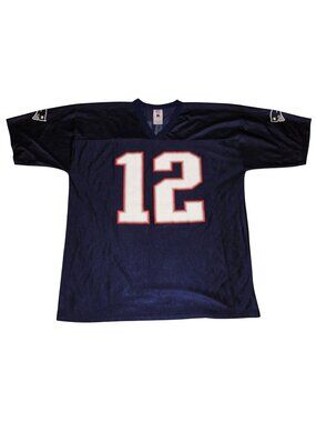 Tom Brady #12 NFL Players New England Patriots Navy Blue Jersey Men's XL